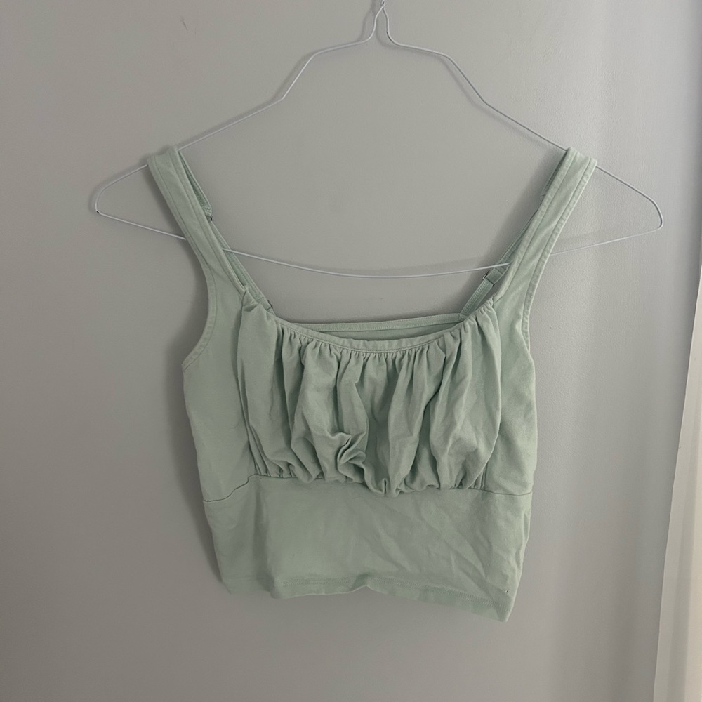 Mint green cropped Hollister tank top with ruching at bust size M